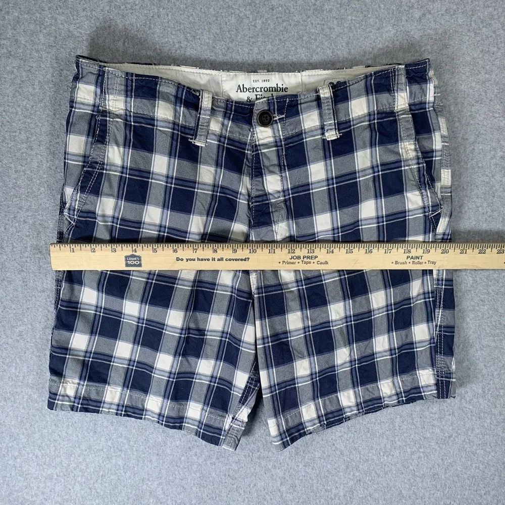 Abercrombie & Fitch Shorts Men's 33 Blue Plaid Checkered Cotton Preppy